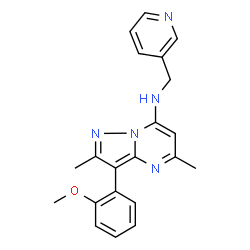 ChemSpider 2D Image | 3-(2-Methoxyphenyl)-2,5-dimethyl-N-(3-pyridinylmethyl)pyrazolo[1,5-a]pyrimidin-7-amine | C21H21N5O