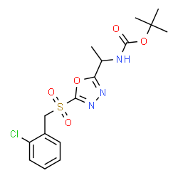 ChemSpider 2D Image | 2-Methyl-2-propanyl (1-{5-[(2-chlorobenzyl)sulfonyl]-1,3,4-oxadiazol-2-yl}ethyl)carbamate | C16H20ClN3O5S