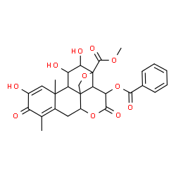 ChemSpider 2D Image | Methyl 15-(benzoyloxy)-2,11,12-trihydroxy-3,16-dioxo-13,20-epoxypicrasa-1,4-dien-21-oate | C28H28O11