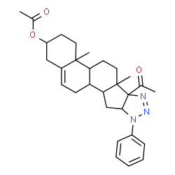 ChemSpider 2D Image | 6b-Acetyl-4a,6a-dimethyl-9-phenyl-1,2,3,4,4a,4b,5,6,6a,6b,9,9a,10,10a,10b,11-hexadecahydronaphtho[2',1':4,5]indeno[1,2-d][1,2,3]triazol-2-yl acetate | C29H37N3O3