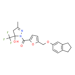 ChemSpider 2D Image | {5-[(2,3-Dihydro-1H-inden-5-yloxy)methyl]-2-furyl}[5-hydroxy-3-methyl-5-(trifluoromethyl)-4,5-dihydro-1H-pyrazol-1-yl]methanone | C20H19F3N2O4