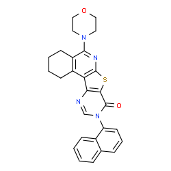 ChemSpider 2D Image | 5-(4-Morpholinyl)-9-(1-naphthyl)-1,2,3,4-tetrahydropyrimido[4',5':4,5]thieno[2,3-c]isoquinolin-8(9H)-one | C27H24N4O2S