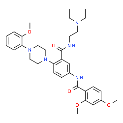 ChemSpider 2D Image | N-(3-{[2-(Diethylamino)ethyl]carbamoyl}-4-[4-(2-methoxyphenyl)-1-piperazinyl]phenyl)-2,4-dimethoxybenzamide | C33H43N5O5