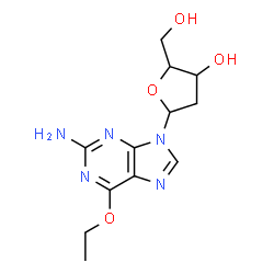 ChemSpider 2D Image | 9-(2-Deoxypentofuranosyl)-6-ethoxy-9H-purin-2-amine | C12H17N5O4