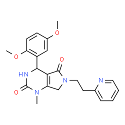 ChemSpider 2D Image | 4-(2,5-Dimethoxyphenyl)-1-methyl-6-[2-(2-pyridinyl)ethyl]-3,4,6,7-tetrahydro-1H-pyrrolo[3,4-d]pyrimidine-2,5-dione | C22H24N4O4