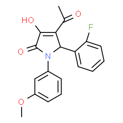 ChemSpider 2D Image | 4-Acetyl-5-(2-fluorophenyl)-3-hydroxy-1-(3-methoxyphenyl)-1,5-dihydro-2H-pyrrol-2-one | C19H16FNO4