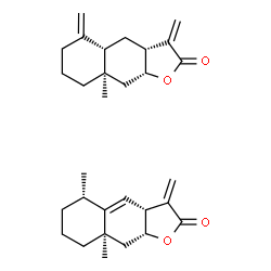 ChemSpider 2D Image | (3aR,4aS,8aR,9aR)-8a-Methyl-3,5-bis(methylene)decahydronaphtho[2,3-b]furan-2(3H)-one - (3aR,5S,8aR,9aR)-5,8a-dimethyl-3-methylene-3a,5,6,7,8,8a,9,9a-octahydronaphtho[2,3-b]furan-2(3H)-one (1:1) | C30H40O4