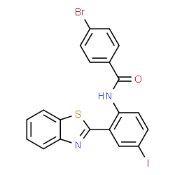 ChemSpider 2D Image | N-[2-(1,3-Benzothiazol-2-yl)-4-iodophenyl]-4-bromobenzamide | C20H12BrIN2OS
