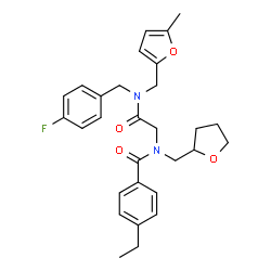 ChemSpider 2D Image | 4-Ethyl-N-(2-{(4-fluorobenzyl)[(5-methyl-2-furyl)methyl]amino}-2-oxoethyl)-N-(tetrahydro-2-furanylmethyl)benzamide | C29H33FN2O4