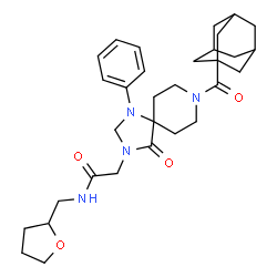 ChemSpider 2D Image | 2-[8-(Adamantan-1-ylcarbonyl)-4-oxo-1-phenyl-1,3,8-triazaspiro[4.5]dec-3-yl]-N-(tetrahydro-2-furanylmethyl)acetamide | C31H42N4O4