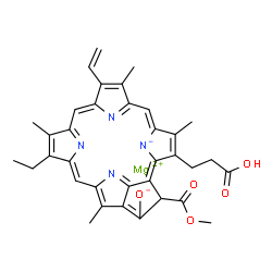 ChemSpider 2D Image | Magnesium 3-(2-carboxyethyl)-14-ethyl-21-(methoxycarbonyl)-4,8,13,18-tetramethyl-9-vinyl-3,4,23,25-tetradehydro-21H-phorbin-26-id-20-olate | C35H32MgN4O5