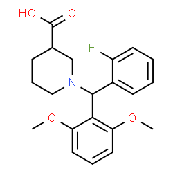 ChemSpider 2D Image | 1-[(2,6-Dimethoxyphenyl)(2-fluorophenyl)methyl]-3-piperidinecarboxylic acid | C21H24FNO4