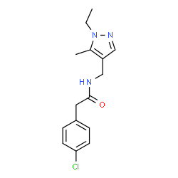 ChemSpider 2D Image | 2-(4-Chlorophenyl)-N-[(1-ethyl-5-methyl-1H-pyrazol-4-yl)methyl]acetamide | C15H18ClN3O