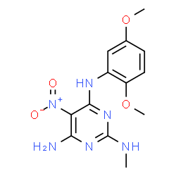 ChemSpider 2D Image | N~4~-(2,5-Dimethoxyphenyl)-N~2~-methyl-5-nitro-2,4,6-pyrimidinetriamine | C13H16N6O4