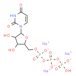 ChemSpider 2D Image | Trisodium 1-{5-O-[({[(hydroxyphosphinato)oxy]phosphinato}oxy)phosphinato]pentofuranosyl}-2,4(1H,3H)-pyrimidinedione | C9H12N2Na3O15P3