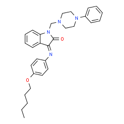 ChemSpider 2D Image | (3E)-3-{[4-(Pentyloxy)phenyl]imino}-1-[(4-phenyl-1-piperazinyl)methyl]-1,3-dihydro-2H-indol-2-one | C30H34N4O2