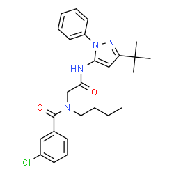 ChemSpider 2D Image | N-Butyl-3-chloro-N-(2-{[3-(2-methyl-2-propanyl)-1-phenyl-1H-pyrazol-5-yl]amino}-2-oxoethyl)benzamide | C26H31ClN4O2