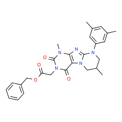 ChemSpider 2D Image | Benzyl [9-(3,5-dimethylphenyl)-1,7-dimethyl-2,4-dioxo-1,4,6,7,8,9-hexahydropyrimido[2,1-f]purin-3(2H)-yl]acetate | C27H29N5O4
