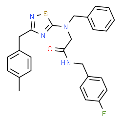 ChemSpider 2D Image | N~2~-Benzyl-N-(4-fluorobenzyl)-N~2~-[3-(4-methylbenzyl)-1,2,4-thiadiazol-5-yl]glycinamide | C26H25FN4OS