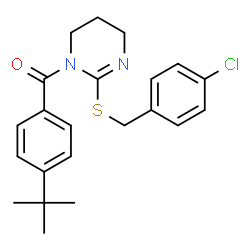ChemSpider 2D Image | {2-[(4-Chlorobenzyl)sulfanyl]-5,6-dihydro-1(4H)-pyrimidinyl}[4-(2-methyl-2-propanyl)phenyl]methanone | C22H25ClN2OS