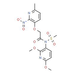 ChemSpider 2D Image | N-(2,6-Dimethoxy-3-pyridinyl)-2-[(6-methyl-2-nitro-3-pyridinyl)oxy]-N-(methylsulfonyl)acetamide | C16H18N4O8S