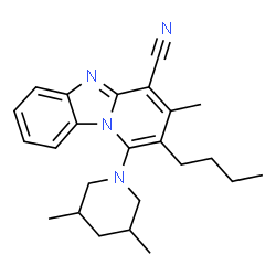 ChemSpider 2D Image | 2-Butyl-1-(3,5-dimethyl-1-piperidinyl)-3-methylpyrido[1,2-a]benzimidazole-4-carbonitrile | C24H30N4