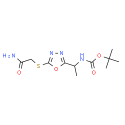 ChemSpider 2D Image | 2-Methyl-2-propanyl (1-{5-[(2-amino-2-oxoethyl)sulfanyl]-1,3,4-oxadiazol-2-yl}ethyl)carbamate | C11H18N4O4S