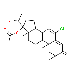 ChemSpider 2D Image | 1-Acetyl-5-chloro-8b,10a-dimethyl-7-oxo-1,2,3,3a,3b,7,7a,8,8a,8b,8c,9,10,10a-tetradecahydrocyclopenta[a]cyclopropa[g]phenanthren-1-yl acetate | C24H29ClO4