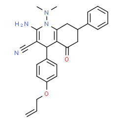 ChemSpider 2D Image | 4-[4-(Allyloxy)phenyl]-2-amino-1-(dimethylamino)-5-oxo-7-phenyl-1,4,5,6,7,8-hexahydro-3-quinolinecarbonitrile | C27H28N4O2