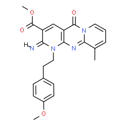 ChemSpider 2D Image | Methyl (2E)-2-imino-1-[2-(4-methoxyphenyl)ethyl]-10-methyl-5-oxo-1,5-dihydro-2H-dipyrido[1,2-a:2',3'-d]pyrimidine-3-carboxylate | C23H22N4O4