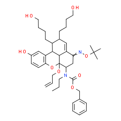 ChemSpider 2D Image | Benzyl [6a-(allyloxy)-10-hydroxy-1,2-bis(4-hydroxybutyl)-4-{[(2-methyl-2-propanyl)oxy]imino}-1,2,4,5,6,6a,11b,11c-octahydrobenzo[kl]xanthen-6-yl]propylcarbamate | C42H58N2O8