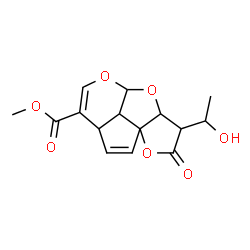 ChemSpider 2D Image | Methyl 3-(1-hydroxyethyl)-2-oxo-3,3a,7a,9b-tetrahydro-2H,4aH-1,4,5-trioxadicyclopenta(a,hi)indene-7-carboxylate | C15H16O7