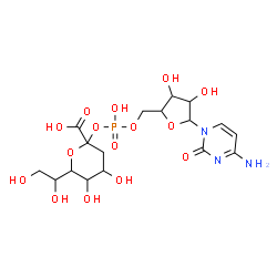ChemSpider 2D Image | 2-{[{[5-(4-Amino-2-oxo-1(2H)-pyrimidinyl)-3,4-dihydroxytetrahydro-2-furanyl]methoxy}(hydroxy)phosphoryl]oxy}-6-(1,2-dihydroxyethyl)-4,5-dihydroxytetrahydro-2H-pyran-2-carboxylic acid (non-preferred na
me) | C17H26N3O15P
