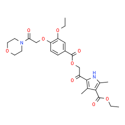 ChemSpider 2D Image | Ethyl 5-[({3-ethoxy-4-[2-(4-morpholinyl)-2-oxoethoxy]benzoyl}oxy)acetyl]-2,4-dimethyl-1H-pyrrole-3-carboxylate | C26H32N2O9
