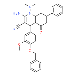 ChemSpider 2D Image | 2-Amino-4-[4-(benzyloxy)-3-methoxyphenyl]-1-(dimethylamino)-5-oxo-7-phenyl-1,4,5,6,7,8-hexahydro-3-quinolinecarbonitrile | C32H32N4O3