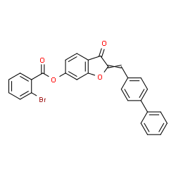 ChemSpider 2D Image | 2-(4-Biphenylylmethylene)-3-oxo-2,3-dihydro-1-benzofuran-6-yl 2-bromobenzoate | C28H17BrO4