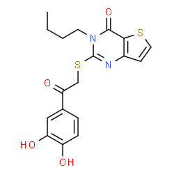 ChemSpider 2D Image | 3-butyl-2-{[2-(3,4-dihydroxyphenyl)-2-oxoethyl]thio}thieno[3,2-d]pyrimidin-4(3H)-one | C18H18N2O4S2