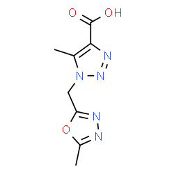 ChemSpider 2D Image | 5-Methyl-1-[(5-methyl-1,3,4-oxadiazol-2-yl)methyl]-1H-1,2,3-triazole-4-carboxylic acid | C8H9N5O3