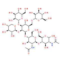 ChemSpider 2D Image | alpha-D-Manp-(1->3)-[alpha-D-Manp-(1->6)]-[beta-D-Xylp-(1->2)]-beta-D-Manp-(1->4)-beta-D-GlcpNAc-(1->4)-D-GlcpNAc | C39H66N2O30