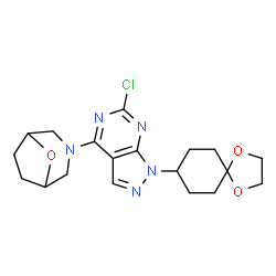 ChemSpider 2D Image | 6-Chloro-1-(1,4-dioxaspiro[4.5]dec-8-yl)-4-(8-oxa-3-azabicyclo[3.2.1]oct-3-yl)-1H-pyrazolo[3,4-d]pyrimidine | C19H24ClN5O3