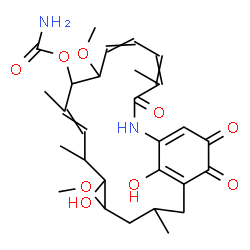 ChemSpider 2D Image | 13,22-Dihydroxy-8,14-dimethoxy-4,10,12,16-tetramethyl-3,19,20-trioxo-2-azabicyclo[16.3.1]docosa-1(21),4,6,10,18(22)-pentaen-9-yl carbamate | C28H38N2O9