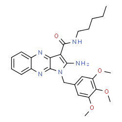 ChemSpider 2D Image | 2-Amino-N-pentyl-1-(3,4,5-trimethoxybenzyl)-1H-pyrrolo[2,3-b]quinoxaline-3-carboxamide | C26H31N5O4