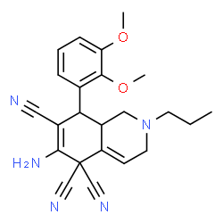 ChemSpider 2D Image | 6-Amino-8-(2,3-dimethoxyphenyl)-2-propyl-2,3,8,8a-tetrahydro-5,5,7(1H)-isoquinolinetricarbonitrile | C23H25N5O2