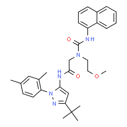 ChemSpider 2D Image | N-[1-(2,4-Dimethylphenyl)-3-(2-methyl-2-propanyl)-1H-pyrazol-5-yl]-N~2~-(2-methoxyethyl)-N~2~-(1-naphthylcarbamoyl)glycinamide | C31H37N5O3