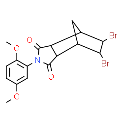 ChemSpider 2D Image | 8,9-Dibromo-4-(2,5-dimethoxyphenyl)-4-azatricyclo[5.2.1.0~2,6~]decane-3,5-dione | C17H17Br2NO4