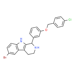 ChemSpider 2D Image | 6-Bromo-1-{3-[(4-chlorobenzyl)oxy]phenyl}-2,3,4,9-tetrahydro-1H-beta-carboline | C24H20BrClN2O