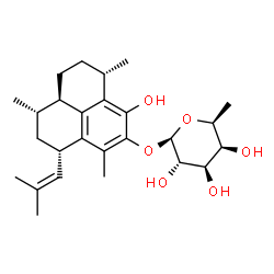 ChemSpider 2D Image | (1S,3S,7S,9aR)-6-Hydroxy-1,4,7-trimethyl-3-(2-methyl-1-propen-1-yl)-2,3,7,8,9,9a-hexahydro-1H-phenalen-5-yl 6-deoxy-beta-L-galactopyranoside | C26H38O6