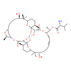 ChemSpider 2D Image | [(1R)-1-[(1R,2R,6R,8R,12R,17R,18R,19R,22S,24Z,28S,33R)-12,28-Dihydroxy-1,2,18,19-tetra(hydroxy-kappaO)-6,13,13,17,29,29,33-heptamethyl-3,20-dioxo-4,7,21,34,35-pentaoxatetracyclo[28.3.1.1~5,8~.1~14,18~
]hexatriacont-24-en-22-yl]ethyl D-valinatato(4-)]borate(1-) | C45H73BNO15