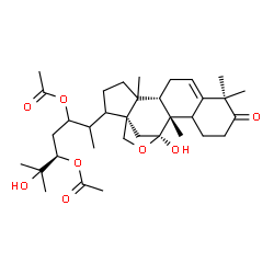 ChemSpider 2D Image | (9beta,11beta,14xi,17xi,20xi,24R)-11,25-Dihydroxy-9,10,14-trimethyl-1-oxo-11,18-epoxy-4,9-cyclo-9,10-secocholest-5-ene-22,24-diyl diacetate | C34H52O8