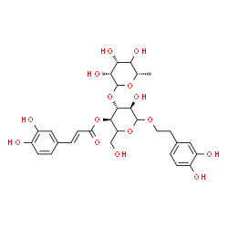 ChemSpider 2D Image | 2-(3,4-Dihydroxyphenyl)ethyl (5xi)-3-O-[(4xi)-6-deoxy-L-lyxo-hexopyranosyl]-4-O-[(2E)-3-(3,4-dihydroxyphenyl)-2-propenoyl]-D-xylo-hexopyranoside | C29H36O15